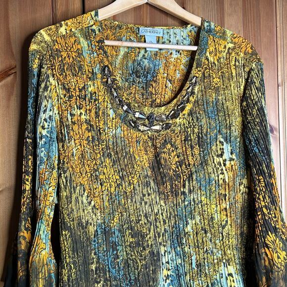 Catherines Animal Print Women’s Blouse 1X Bell Sleeves Boho Lagenlook Flowy Chic - Picture 2 of 8